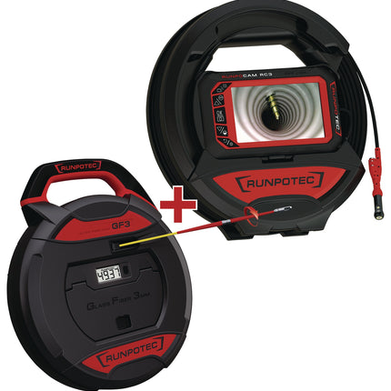 RUNPOTEC Rohrkamera RC 3 mit 15 m Kabel und GF3 Glasfaserstab 30 m, Kamerakopf-Ø 13 mm