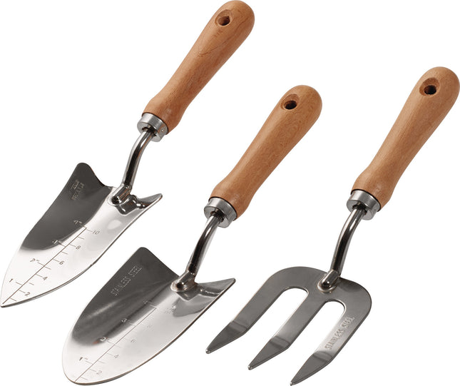 Gartenwerkzeug-Set 3-teilig NOW – Pflanzkelle, Kelle, Pflanzgabel – Hergestellt aus rostfreiem Stahl