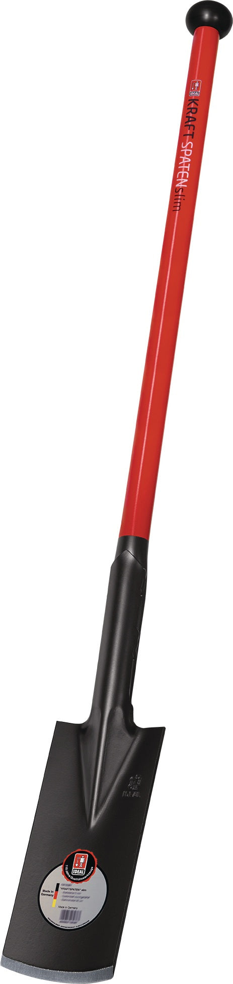 IDEAL Kraftspaten slim 280 x 130 x 125 mm mit Stahlrohrstiel 92 cm – Durchgehärtetes Spatenblatt, Blattstärke 5 mm