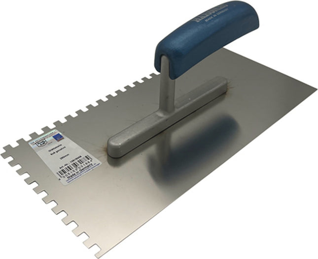 Glättekelle L.280mm B.130mm Buchenholzgriff Zahn 4x4mm rostfr. VA – HAROMAC