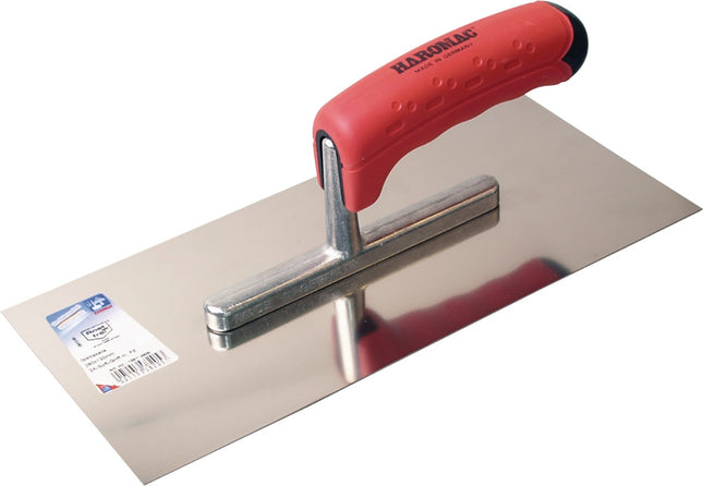 Glättekelle 280x130 mm, rostfreier Edelstahl, 2K-Griff, Zahnung 4x4 mm – HAROMAC