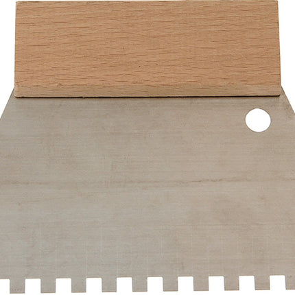 HAROMAC Kleberspachtel 128x180 mm, Zahnung 6x6 mm, rostfreier Edelstahl, Buchenholzgriff