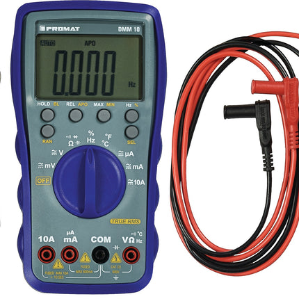 PROMAT Multimeter DMM 10, True RMS, 0-600 V AC/DC, CAT III, mit Zubehör