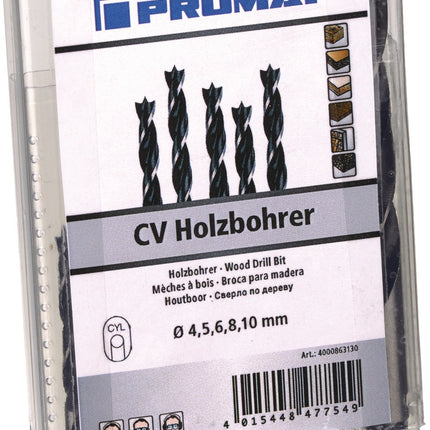 Holzspiralbohrer-Satz 5-teilig, Ø 4,5,6,8,10 mm, CV-Stahl, PROMAT