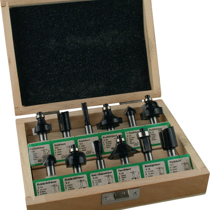 Fräsersatz 973CT12A05 HM Schaft-D. 8 mm 12-tlg. FISCH-TOOLS – 12-teiliger für Handoberfräsen, Teilweise mit Anlaufring