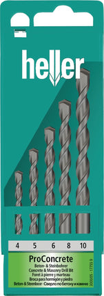 HELLER Beton-/Steinbohrer-Satz ISO5468 5-tlg. Ø 4–10 mm – Zylinderschaft für Bohrfutter