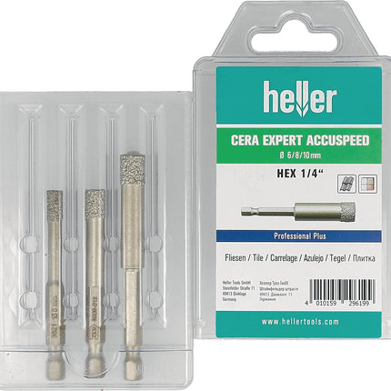 Feinsteinzeugbohrer Cera Expert Accuspeed 3-tlg. Ø 6, 8, 10 mm, Sechskantschaft – HELLER
