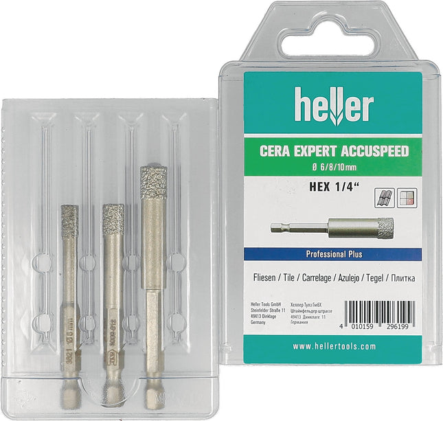 Feinsteinzeugbohrer Cera Expert Accuspeed 3-tlg. Ø 6, 8, 10 mm, Sechskantschaft – HELLER