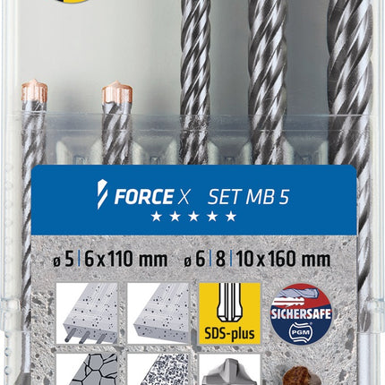5-teilig ALPEN-MAYKESTAG Hammerbohrer-Satz Force X SDS-plus in Kunststoffbox