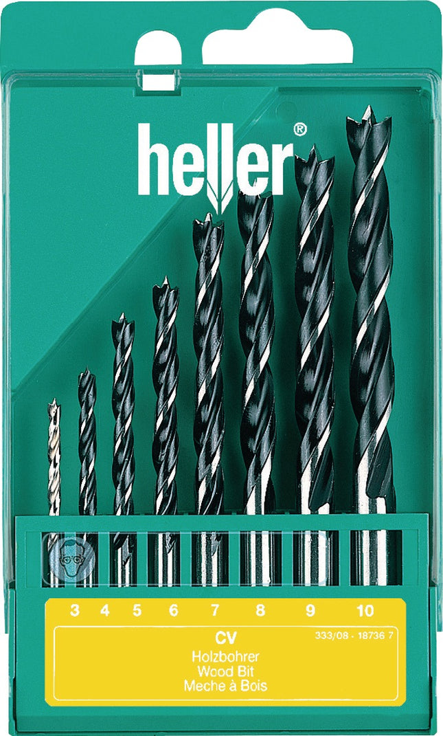HELLER CV Holzspiralbohrersatz 8-teilig, Ø 3-10 mm, CV-Stahl – hochwertigem gefertigt