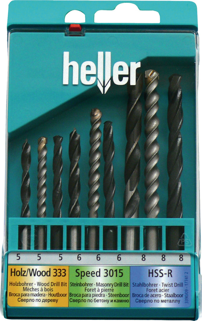 Universalbohrersatz 9-teilig: Metall-, Holz- und Steinbohrer im Set – HELLER