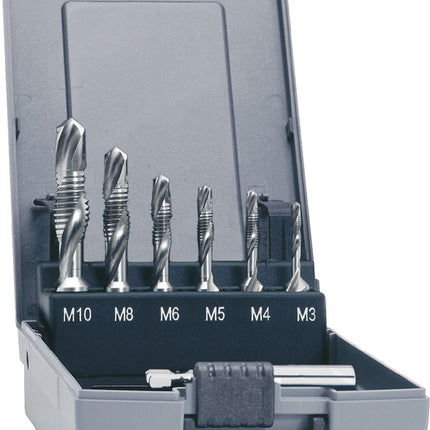 PROMAT Kombigewindebohrer-Satz DIN 3126 M3-M10 7-teilig HSSG in Kunststoffkassette