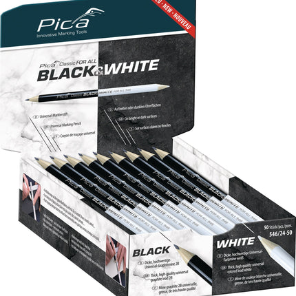 PICA Classic FOR ALL Black&White Markierstift 24 cm, 2B, beidseitig gespitzt