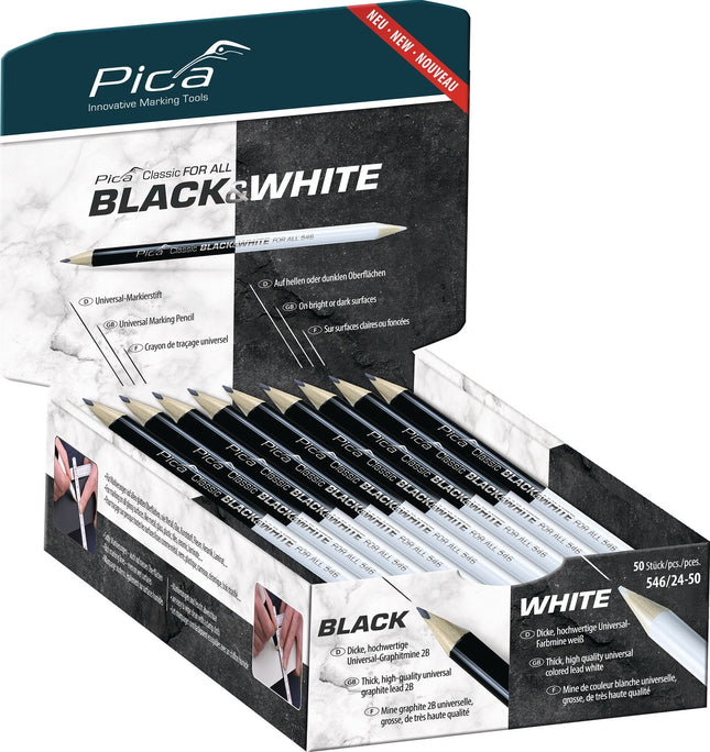 Classic FOR ALL Black White Markierstift 24 cm, 2B, beidseitig gespitzt – PICA