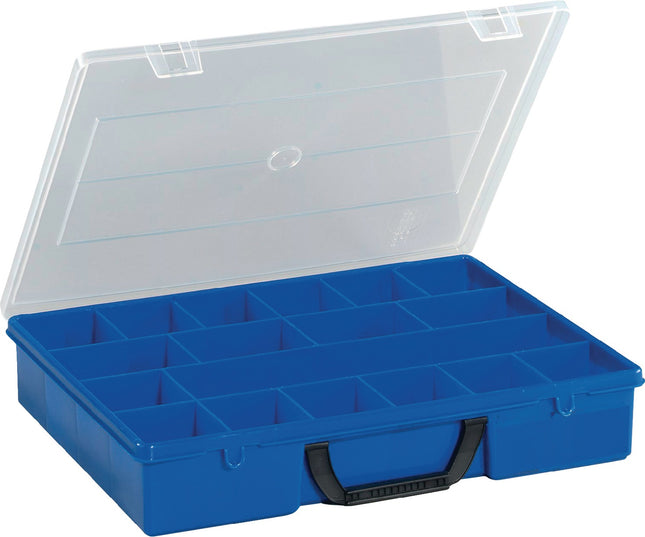 Sortimentskasten B365xT290xH65mm 18 Fächer LOCKWEILER – Transparenter Deckel zur schnellen Inhaltskontrolle