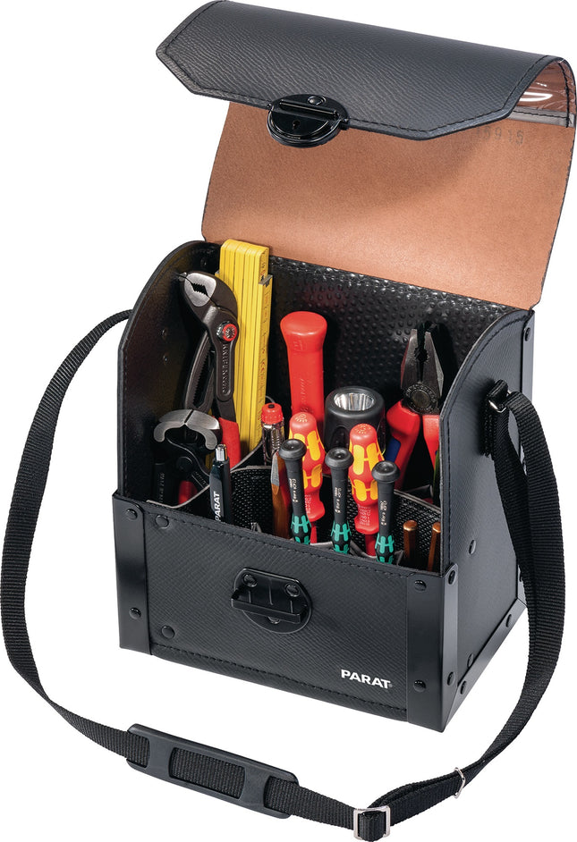 PARAT Werkzeugtasche aus Rindsleder, 8 l, B220xT140xH250 mm, schwarz – strapazierfähigem