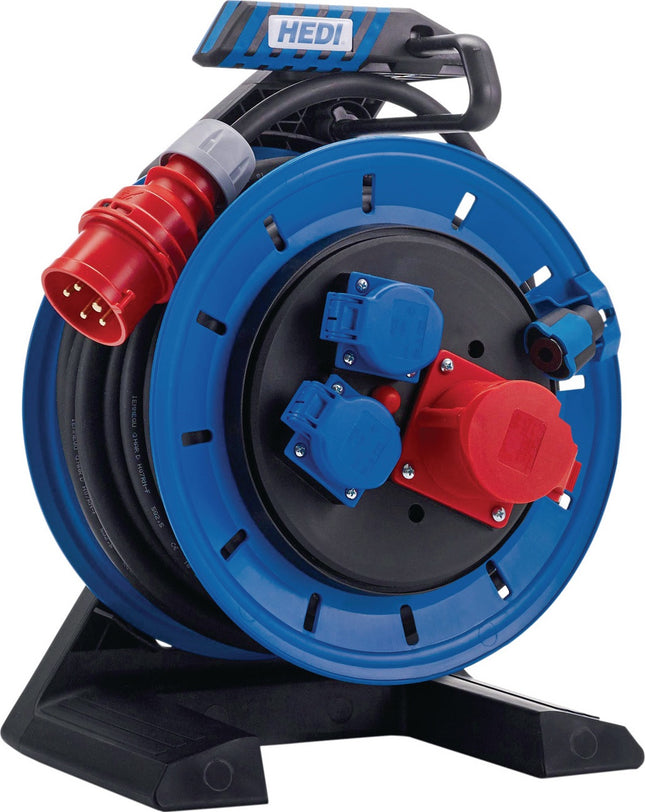 Drehstromkabeltrommel Generation 7 Champion 25m H07RN-F 5x2,5mm², 2 Schutzkontaktsteckdosen, IP54 – HEDI