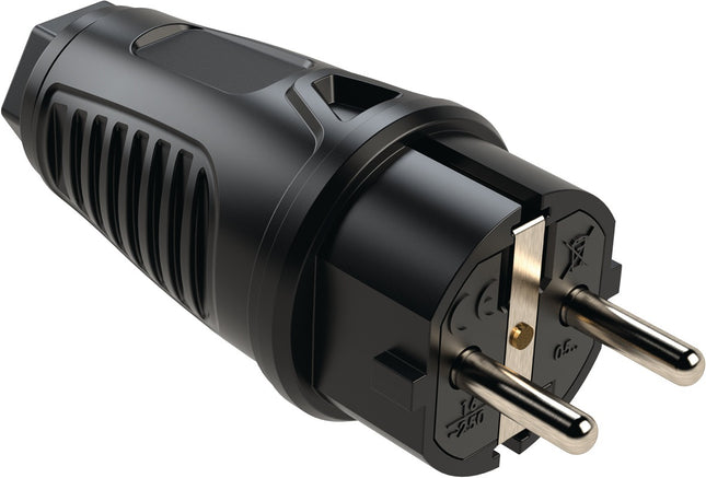 DIREKT Schutzkontaktstecker 10-/16 A 250 V schwarz IP54 Vollgummi – JÄGER