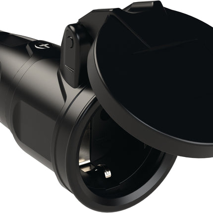 JÄGER DIREKT Schutzkontaktkupplung 10-/16 A 250 V schwarz IP54 Vollgummi mit Federklappdeckel