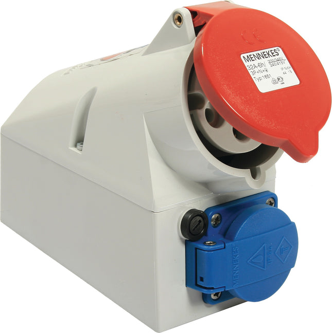 CEE-Wanddose 32 A 400 V Steckerstellung 6 h IP44 mit Schutzkontaktsteckdose – AS-SCHWABE