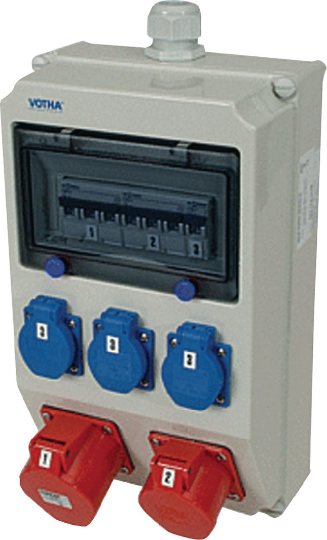 Kunststoffwandverteiler Verschraubung M32 2xCEE 16 A, 3x230V – Spritzwassergeschützt (IP54)