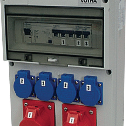 JÄGER DIREKT Kunststoffwandverteiler M32 mit 2x CEE 16A, 4x230V, IP54, abschließbar