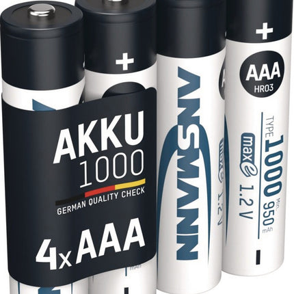 ANSMANN Akkuzelle 1,2 V 1000 mAh R03-AAA-Micro HR03, 4 Stück im Blister