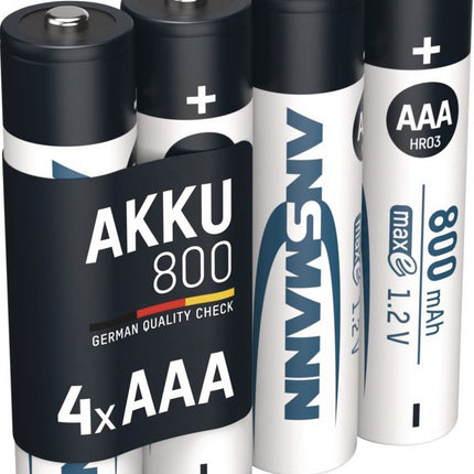 ANSMANN maxE Akkuzelle 1,2 V 800 mAh R03-AAA-Micro HR03, 4 Stück im Blister