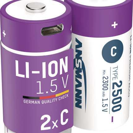 ANSMANN Akkuzelle 1,5V 2300 mAh Baby C Li-Ion mit USB-C Ladeport (2er)