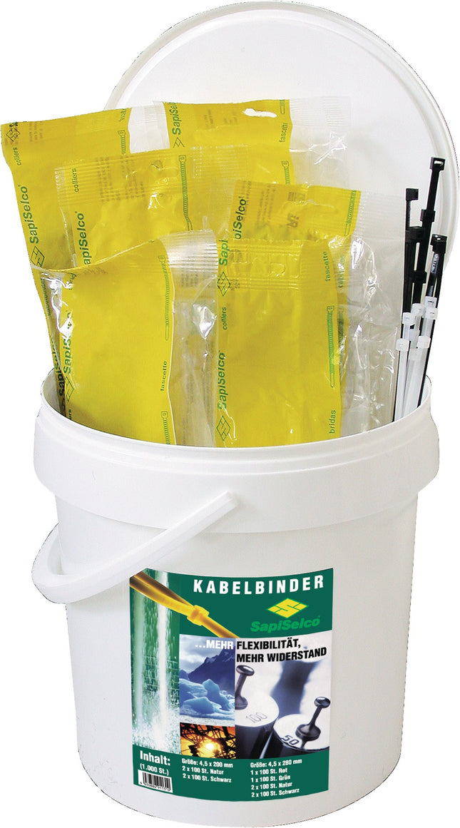 Kabelbinderset – 1000-tlg. PA 6.6 SAPISELCO – natur, schwarz, rot, grün