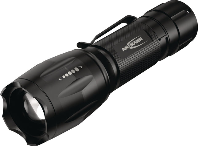 ANSMANN LED-Taschenlampe Action 400 UV, 90/24 Lumen, 3x AAA, schwarz – Leuchtweite ca. 22-50 Meter
