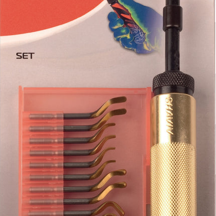 Entgraterset Golden Flex Set E, 7-teilig, Aluminiumhandgriff, Klingenhalter E, TiN-beschichtete E-Klingen – SHAVIV