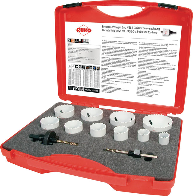Lochsägensatz 12-teilig, Ø 22–68 mm, HSSE-Co8-Bi-Metall, Schnitttiefe 38 mm – RUKO