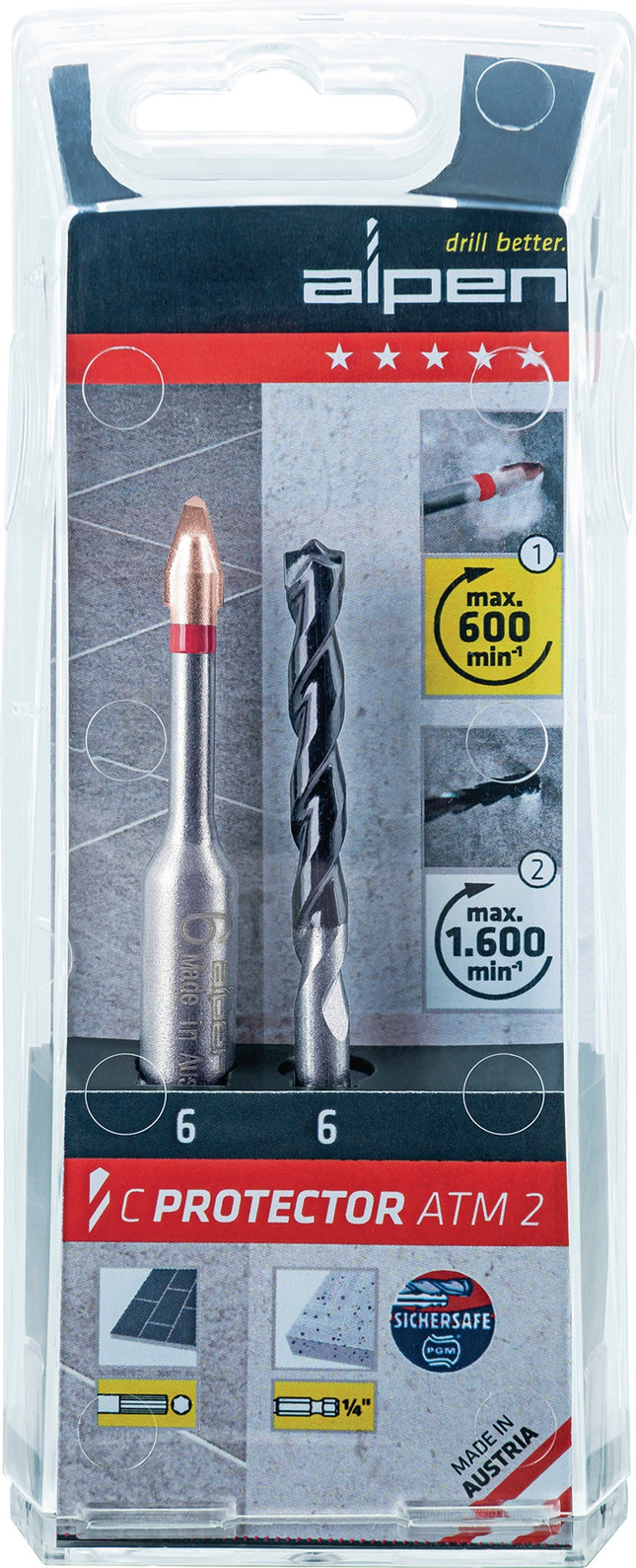 ALPEN Feinsteinzeugfliesenbohrer-Set C PROTECTOR 2 Stück – 2-teiliges Set, Keine Kühlung erforderlich