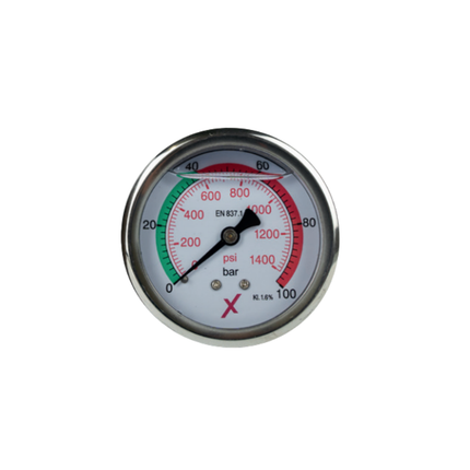 Glycerin-Manometer 0–100 bar mit 1/4"-Anschluss hinten, Ø 63 mm, für Mörteldruck