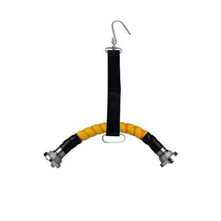 Schlauchbogen 42 mm Storz C-Kupplung mit Schlauchknickschutz, 70 cm, mit Schlauchhaltegurt Textil