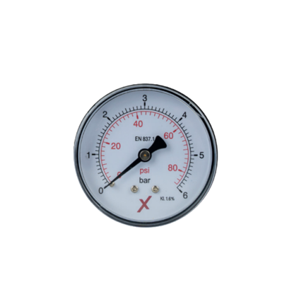 Manometer 0–6 bar mit 1/4"-Anschluss hinten, Ø 63 mm, für Putzmaschinen