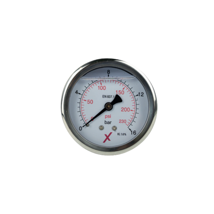 Glycerin-Manometer 0–16 bar mit 1/4"-Anschluss hinten, Ø 63 mm, für Estrichpumpen
