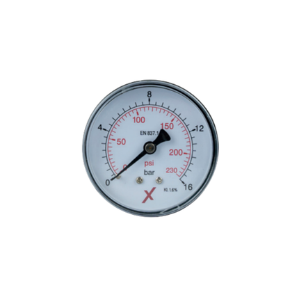 Manometer 0–16 bar mit 1/4"-Anschluss hinten, Ø 63 mm, für Putzmaschinen