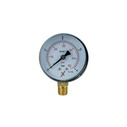 Manometer 0–4 bar mit 1/4"-Anschluss unten, Ø 63 mm, für Förderanlagen
