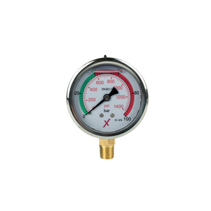 Glycerin-Manometer 0–100 bar mit 1/4"-Anschluss unten, Ø 63 mm, für Mörteldruck