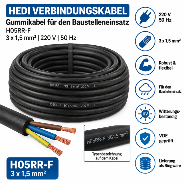 HEDI Meterware H05RR-F 3G1,5 mm² in schwarz