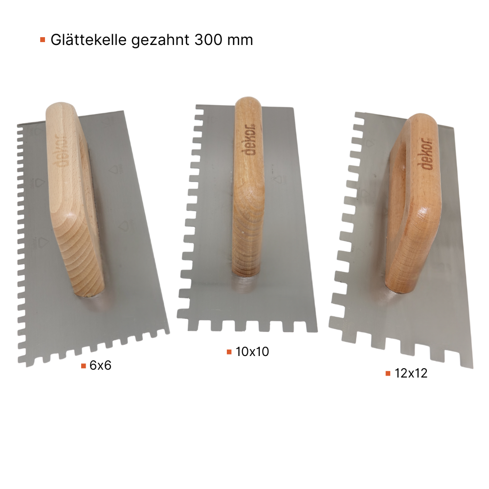 Glättekelle gezahnt 300 mm – Zahnung 6x6 / 10x10 / 12x12