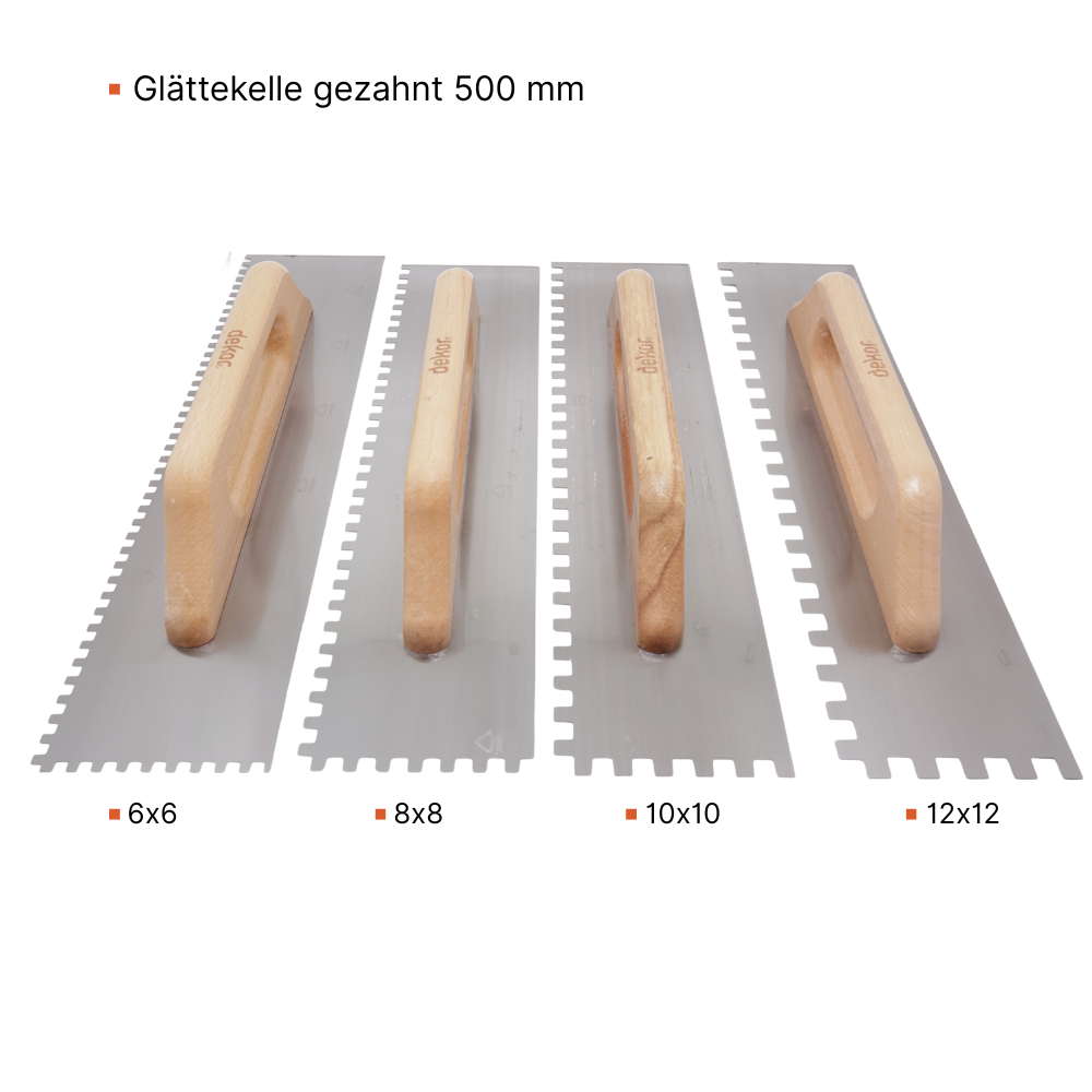 Glättekelle gezahnt 500 mm – Zahnung 6x6 / 8x8 / 10x10 / 12x12