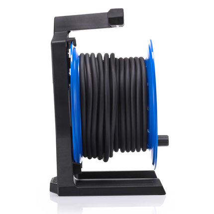 HEDI Vollkunststoff-Kabeltrommel Generation 7 Coworker Ø 250 mm, H05VV-F 3G1,5 mm² in schwarz, offene 4-fach Schutzkontakt-Steckdose 250 V, Thermoschutzschalter, Schutzart IP20