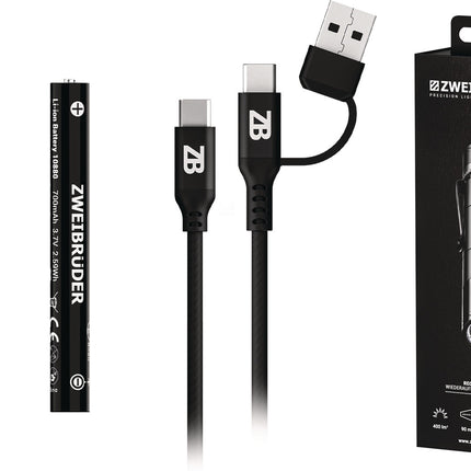 ZWEIBRÜDER LED-Taschenlampe ZB4P, 50-400 lm, Akku Li-Ion, 30-90 m, schwarz