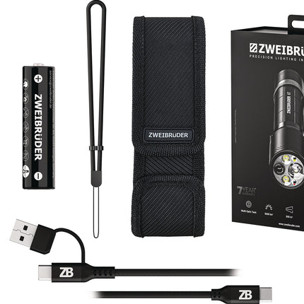 ZWEIBRÜDER LED-Taschenlampe ZB6T 30-3000 lm, Akku Li-Ion, 10-300 m, schwarz