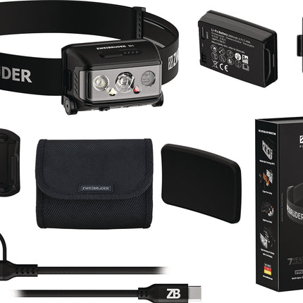 ZWEIBRÜDER LED-Stirnleuchte ZB5H, 3,7V, 2000 mAh Li-Po-Akku, 2000 mAh, schwarz