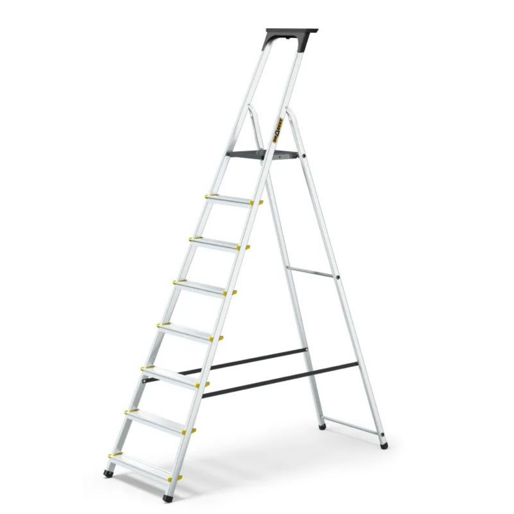 Escabeau en aluminium de 3 à 8 marches – Échelle domestique pliante avec rangement