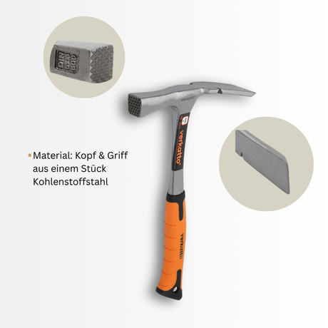 Berliner Maurerhammer 600g Stahlrohrstiel mit Fiberglas Griff